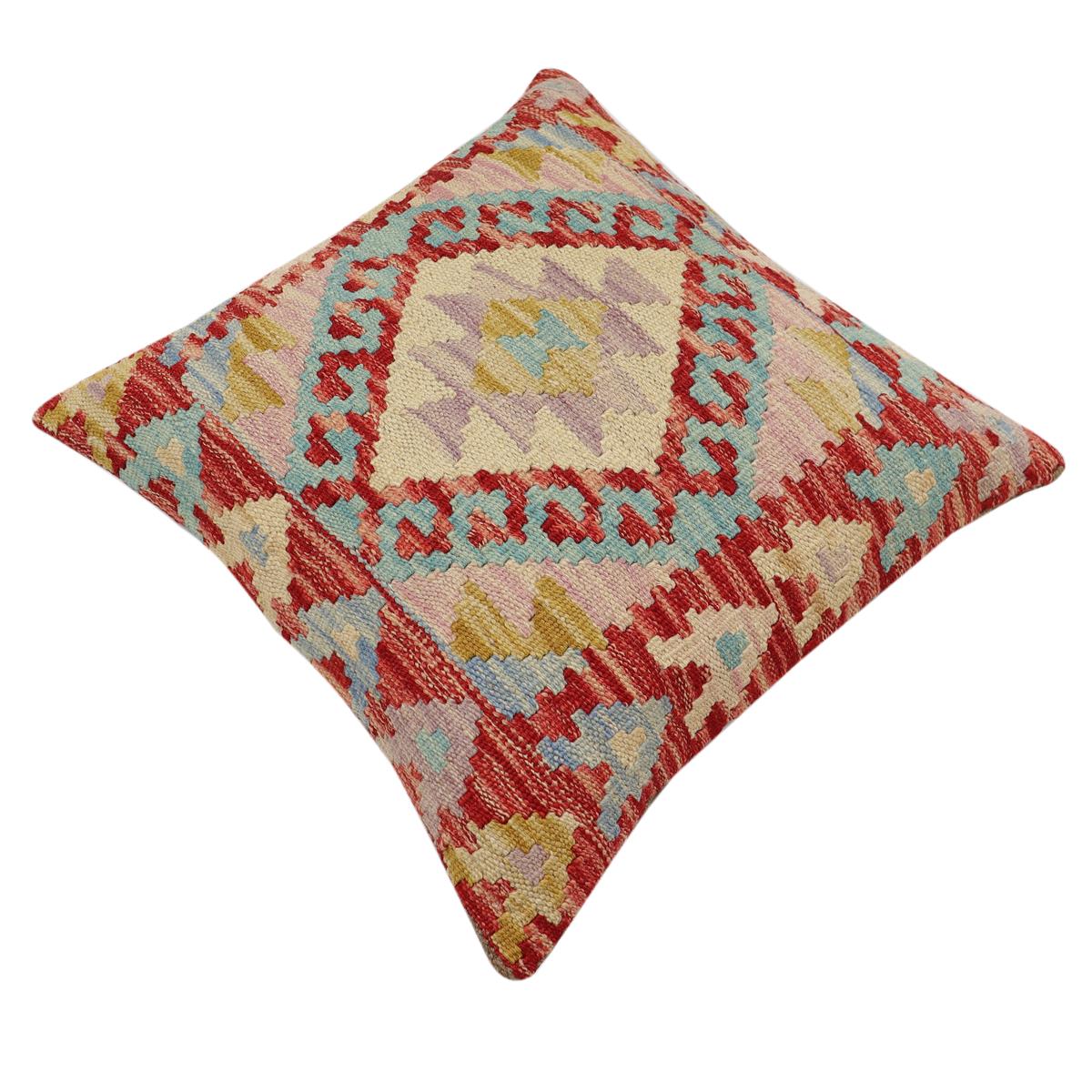 handmade Traditional Pillow Red Beige Hand-Woven SQUARE 100% WOOL Hand woven turkish pillow2' x 2'