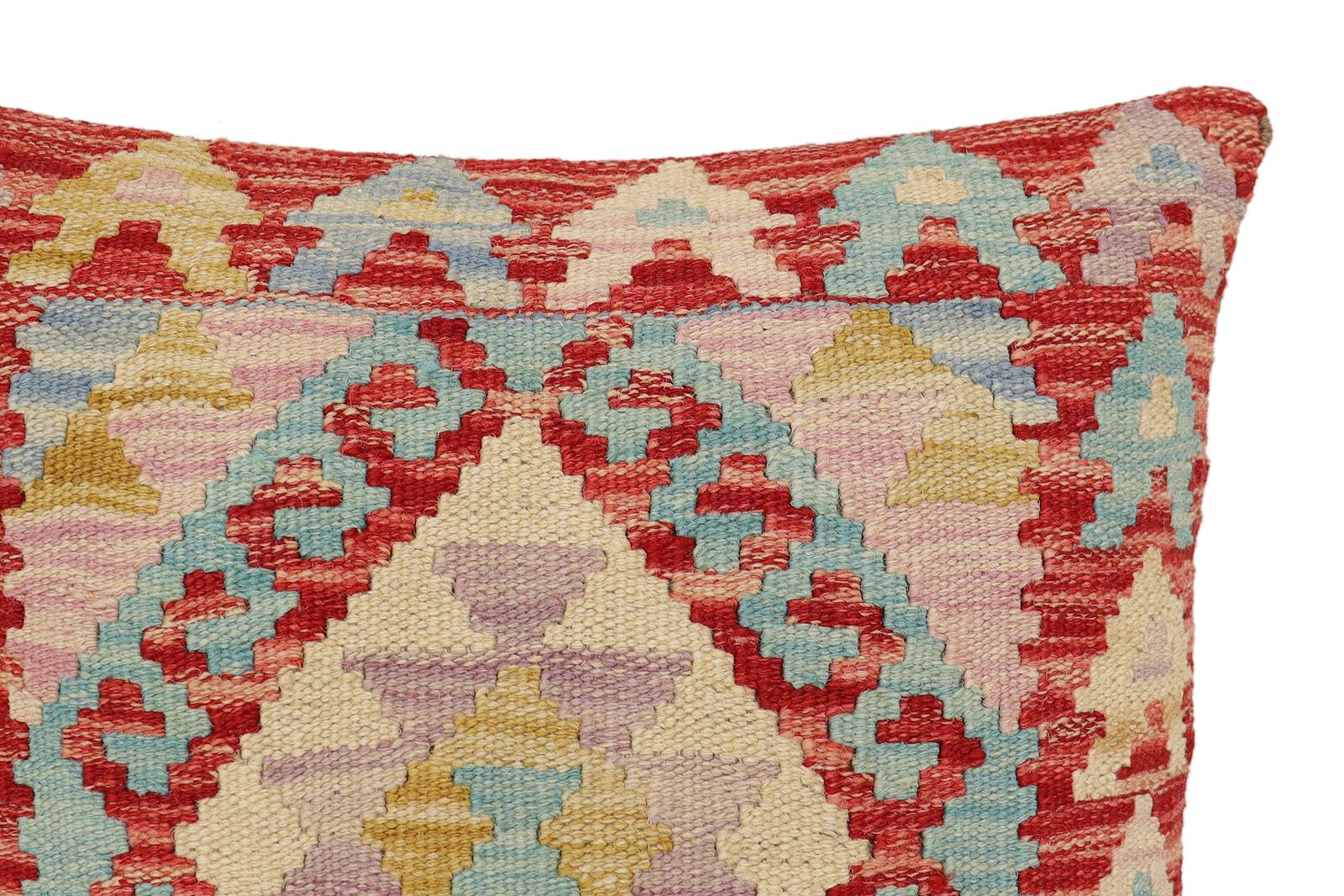 handmade Traditional Pillow Red Beige Hand-Woven SQUARE 100% WOOL Hand woven turkish pillow2' x 2'