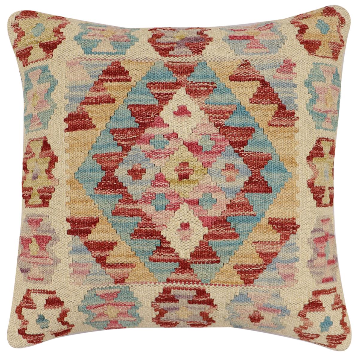 handmade Traditional Pillow Beige Rust Hand-Woven SQUARE 100% WOOL  Hand woven turkish pillow  2 x 2