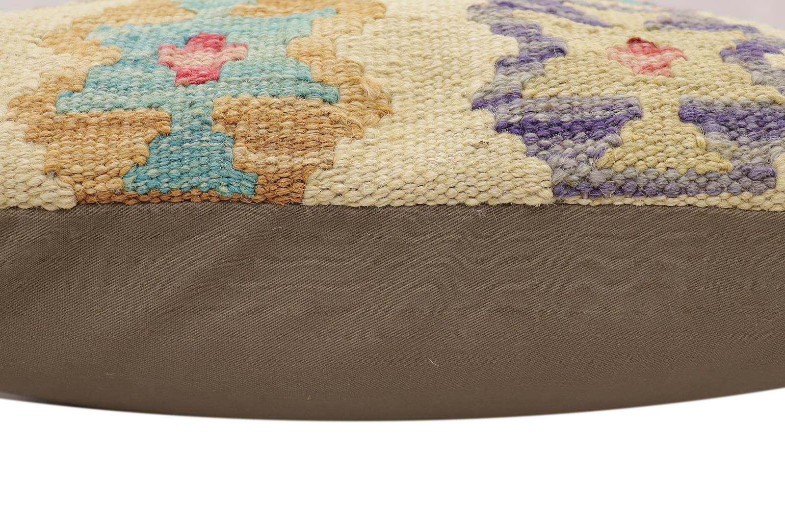 handmade Traditional Pillow Beige Blue Hand-Woven SQUARE 100% WOOL Hand woven turkish pillow2' x 2'