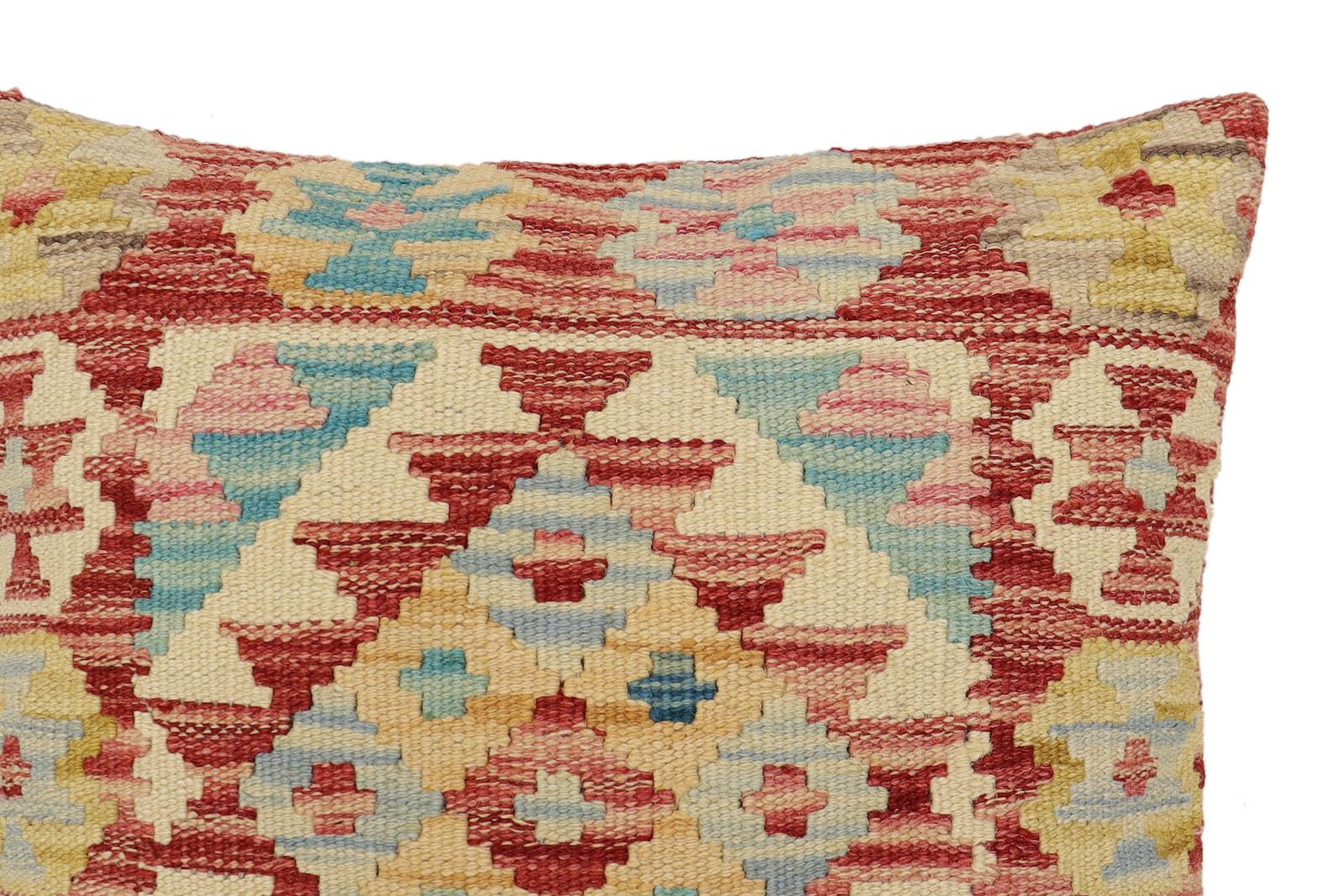 handmade Traditional Pillow Rust Beige Hand-Woven SQUARE 100% WOOL Hand woven turkish pillow2' x 2'