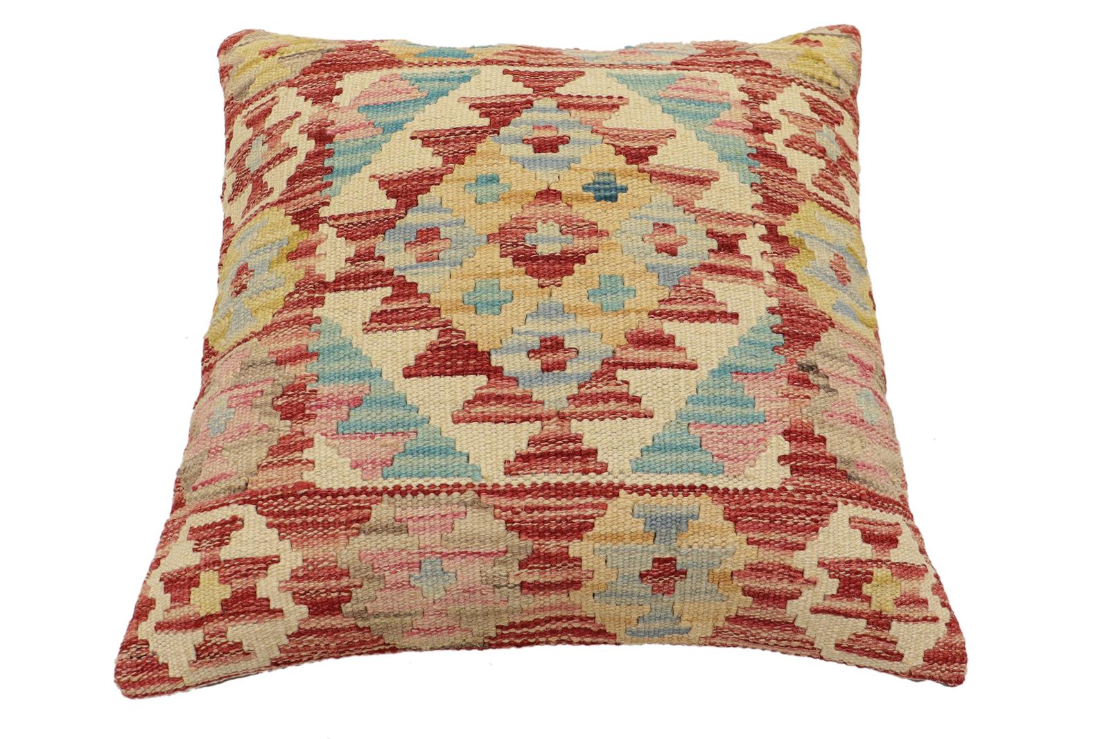 handmade Traditional Pillow Rust Beige Hand-Woven SQUARE 100% WOOL Hand woven turkish pillow2' x 2'