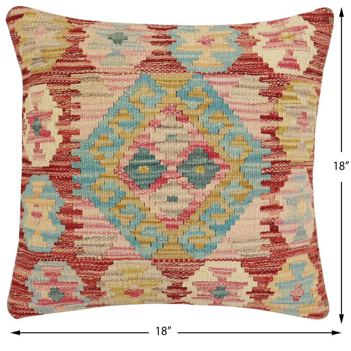handmade Traditional Pillow Rust Blue Hand-Woven SQUARE 100% WOOL Hand woven turkish pillow2' x 2'