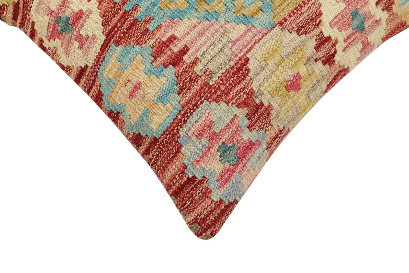 handmade Traditional Pillow Rust Blue Hand-Woven SQUARE 100% WOOL Hand woven turkish pillow2' x 2'