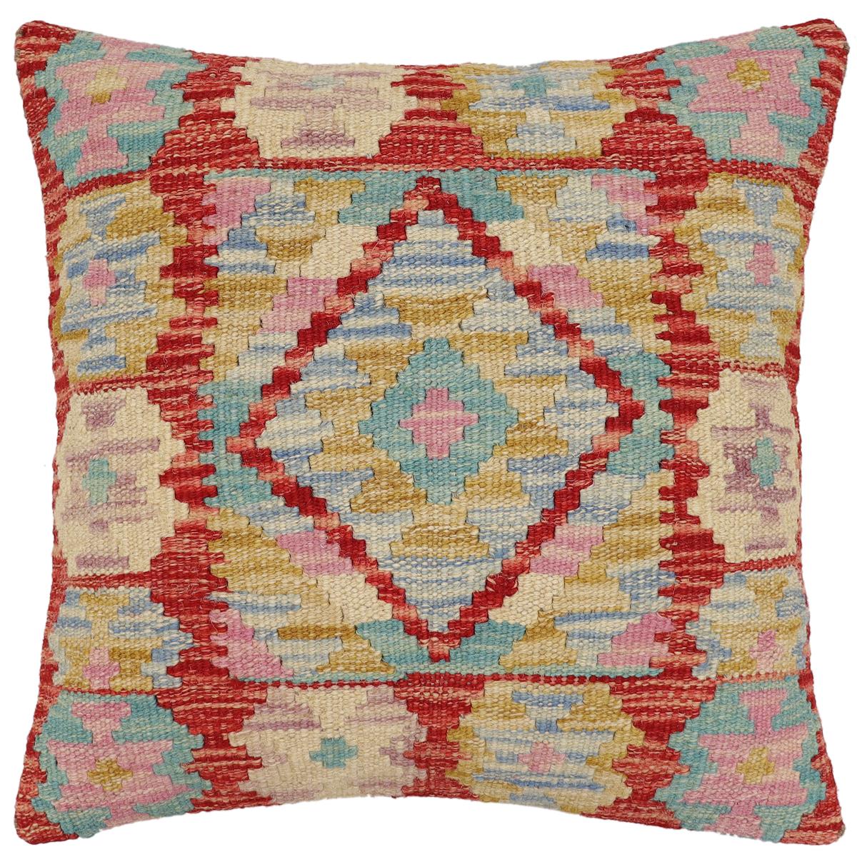 handmade Traditional Pillow Red Beige Hand-Woven SQUARE 100% WOOL Hand woven turkish pillow2' x 2'