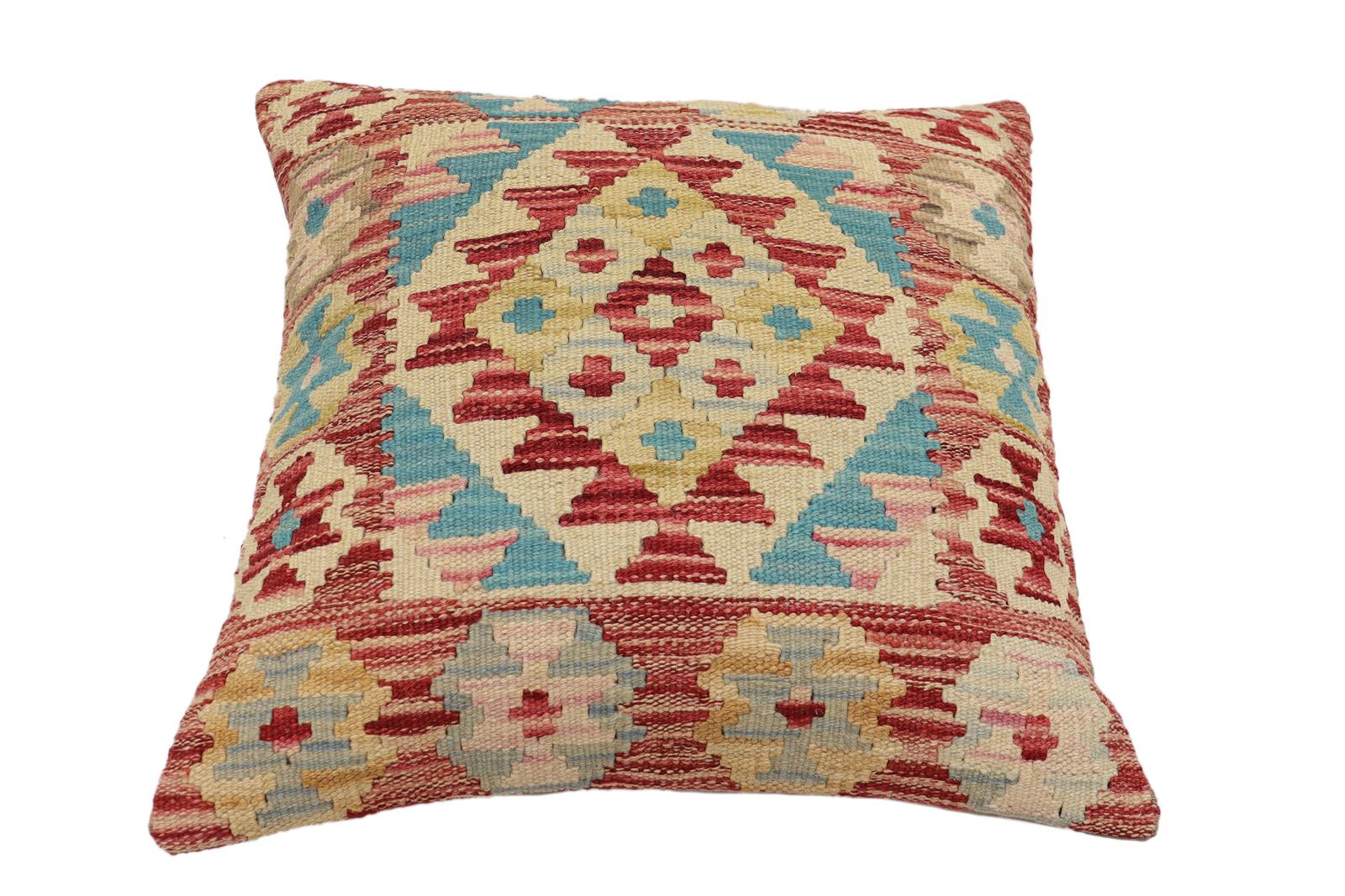 handmade Traditional Pillow Rust Blue Hand-Woven SQUARE 100% WOOL Hand woven turkish pillow2' x 2'
