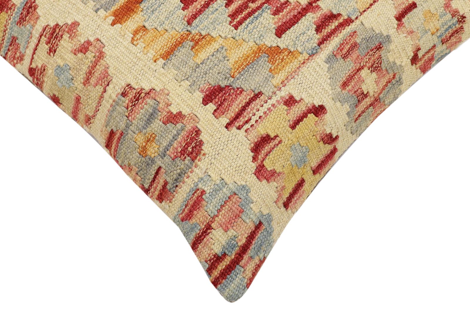 handmade Traditional Pillow Beige Rust Hand-Woven SQUARE 100% WOOL Hand woven turkish pillow2' x 2'