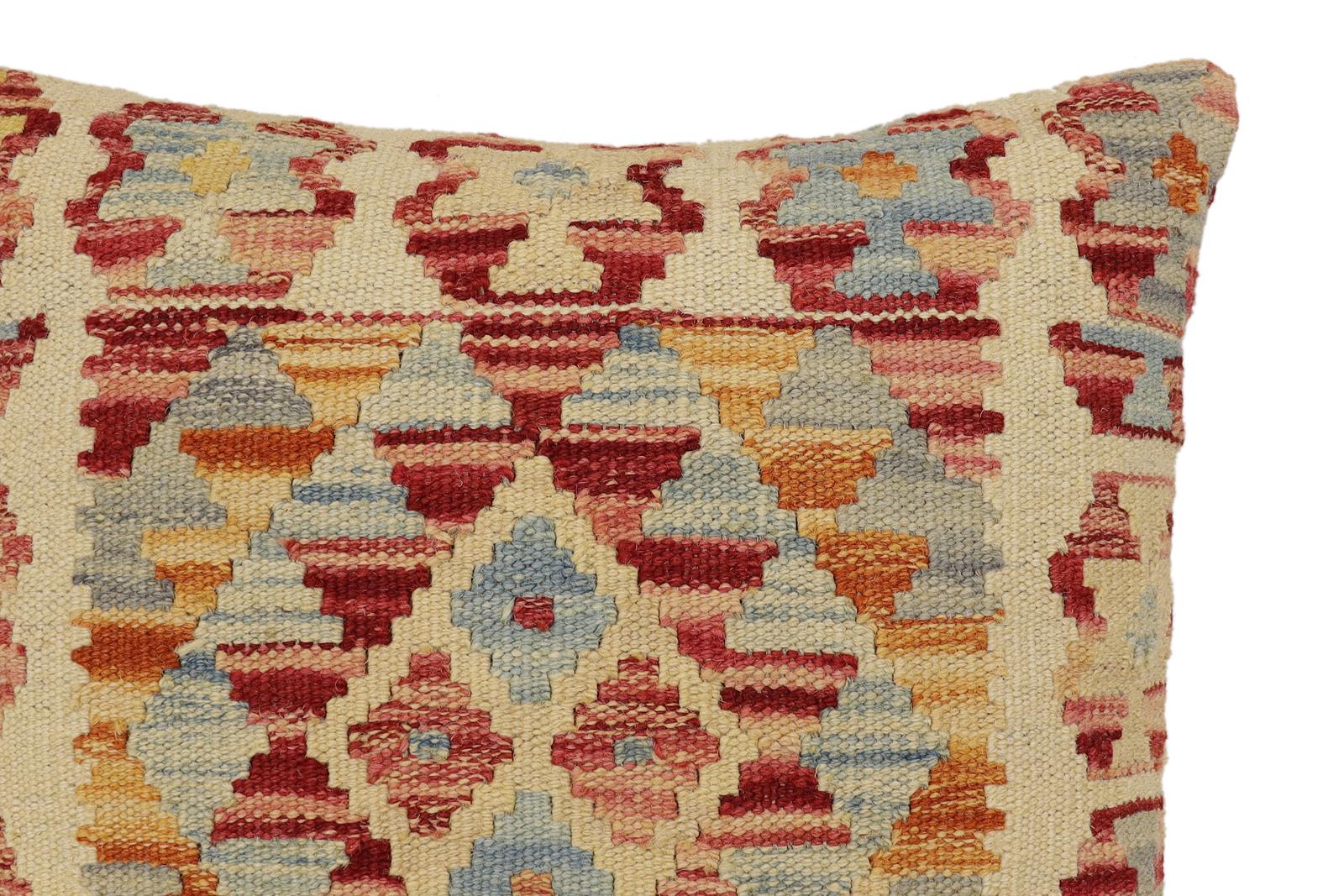 handmade Traditional Pillow Beige Rust Hand-Woven SQUARE 100% WOOL Hand woven turkish pillow2' x 2'