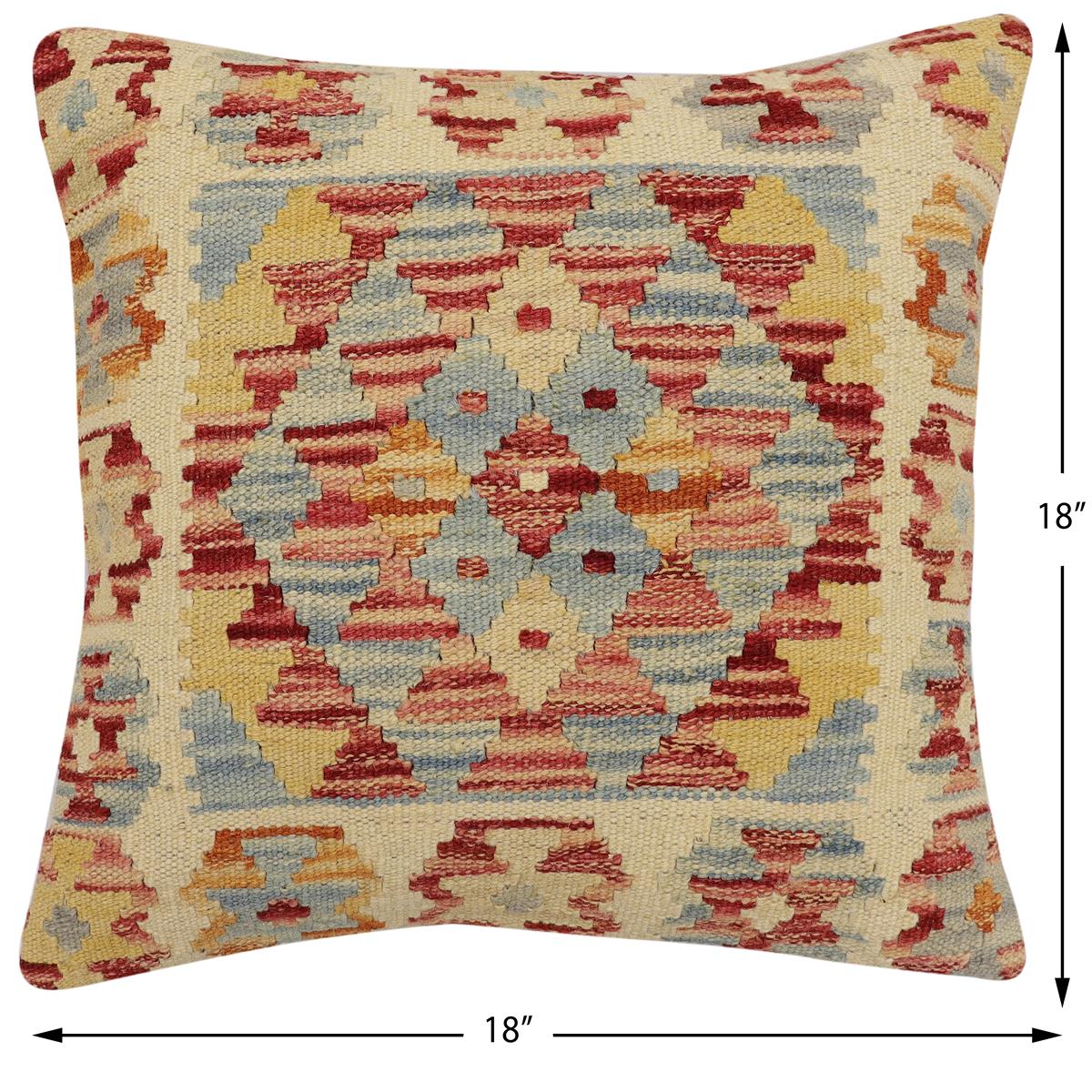 handmade Traditional Pillow Beige Rust Hand-Woven SQUARE 100% WOOL Hand woven turkish pillow2' x 2'