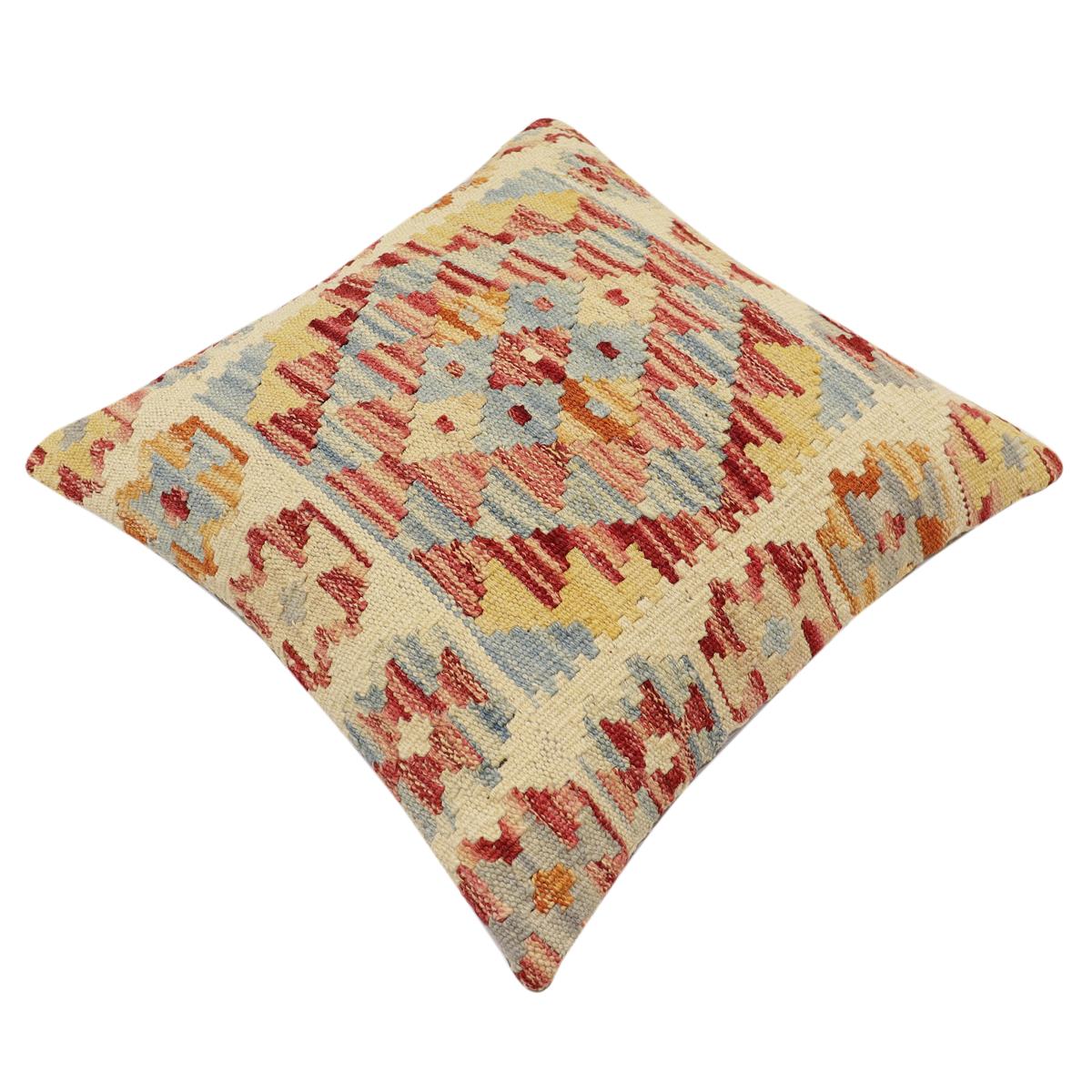 handmade Traditional Pillow Beige Rust Hand-Woven SQUARE 100% WOOL Hand woven turkish pillow2' x 2'