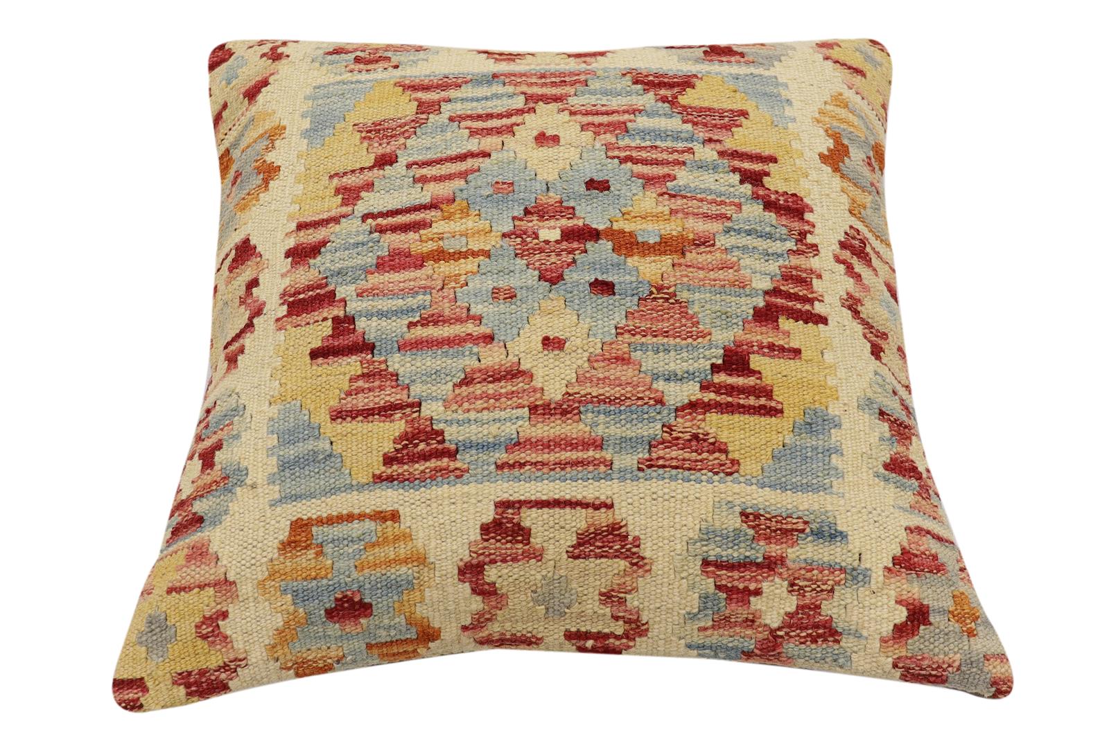 handmade Traditional Pillow Beige Rust Hand-Woven SQUARE 100% WOOL Hand woven turkish pillow2' x 2'