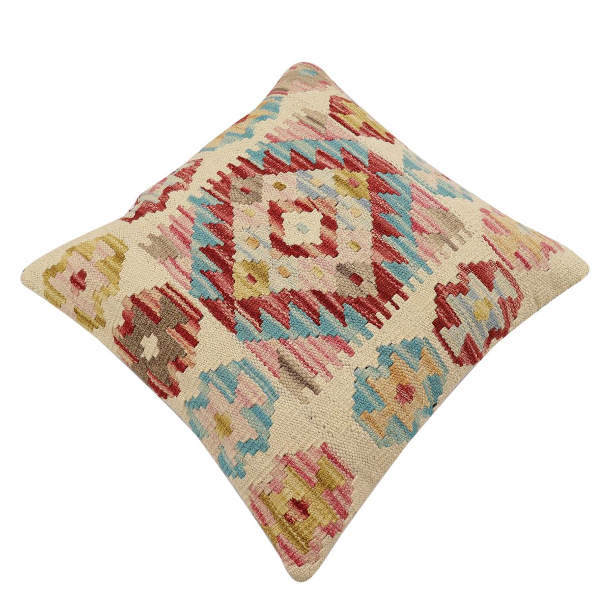 handmade Traditional Pillow Beige Red Hand-Woven SQUARE 100% WOOL Hand woven turkish pillow2' x 2'