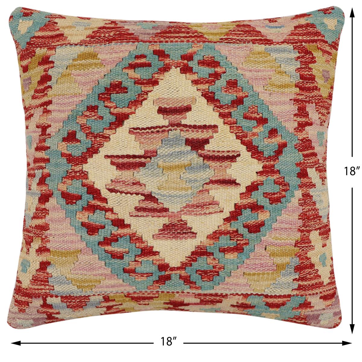 handmade Traditional Pillow Rust Beige Hand-Woven SQUARE 100% WOOL Hand woven turkish pillow2' x 2'