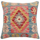 handmade Traditional Pillow Blue Gold Hand-Woven SQUARE 100% WOOL Hand woven turkish pillow2 x 2