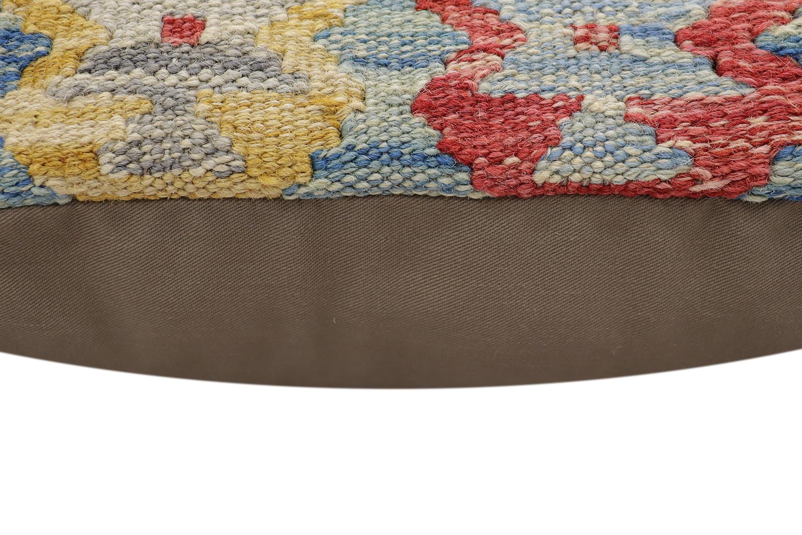 handmade Traditional Pillow Blue Gold Hand-Woven SQUARE 100% WOOL Hand woven turkish pillow2' x 2'