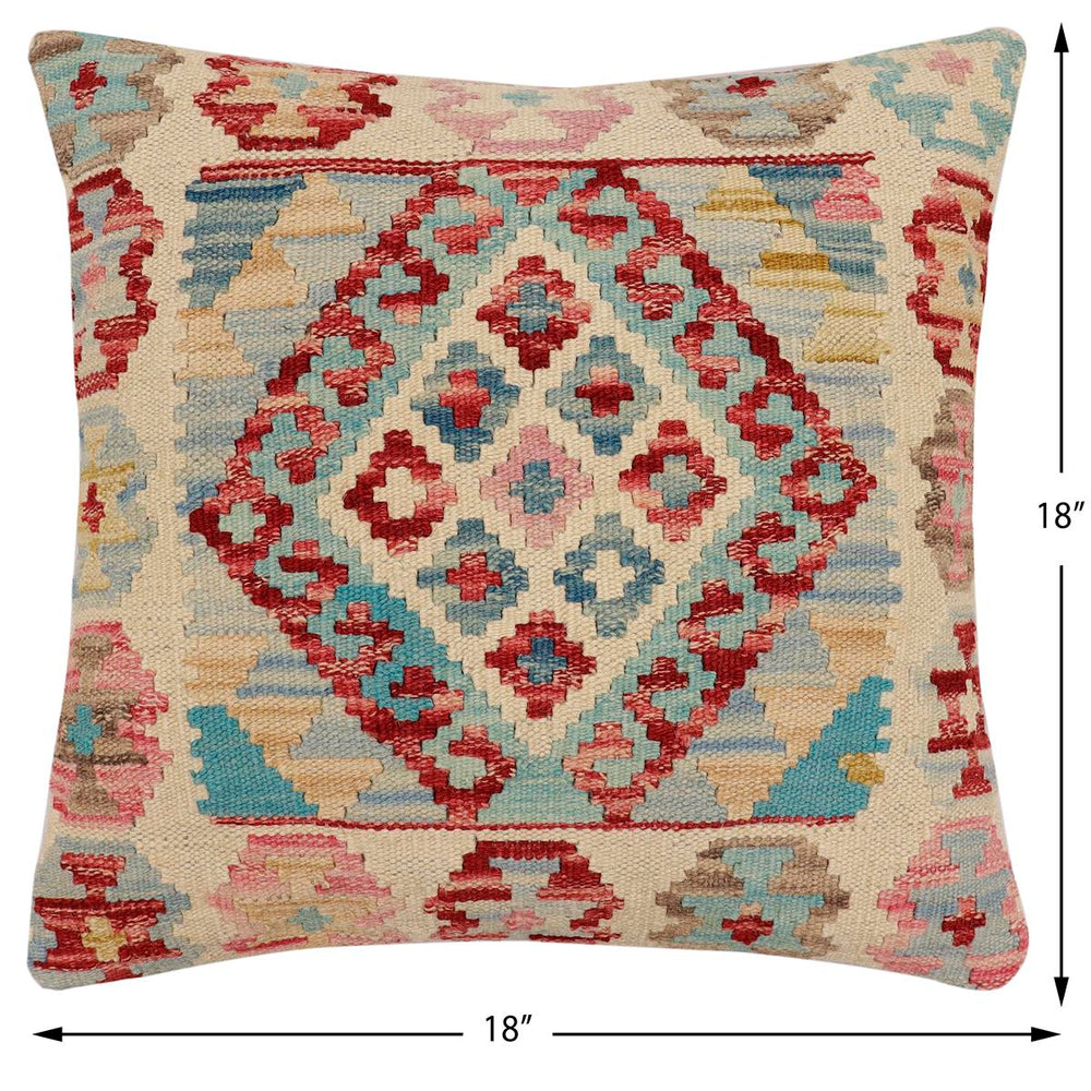 handmade Traditional Pillow Beige Red Hand-Woven SQUARE 100% WOOL Hand woven turkish pillow2' x 2'