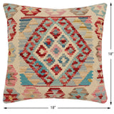 handmade Traditional Pillow Beige Red Hand-Woven SQUARE 100% WOOL Hand woven turkish pillow2' x 2'