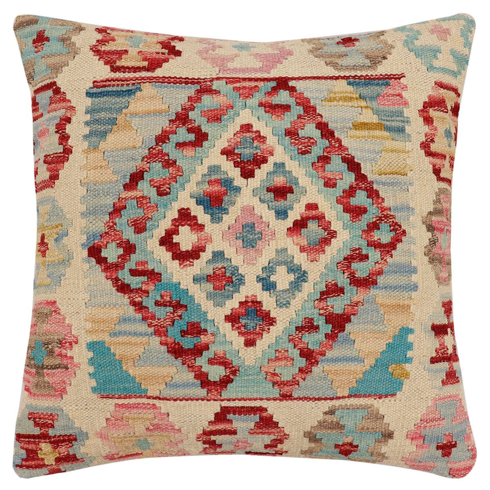 handmade Traditional Pillow Beige Red Hand-Woven SQUARE 100% WOOL Hand woven turkish pillow2' x 2'