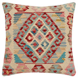 handmade Traditional Pillow Beige Red Hand-Woven SQUARE 100% WOOL Hand woven turkish pillow2' x 2'