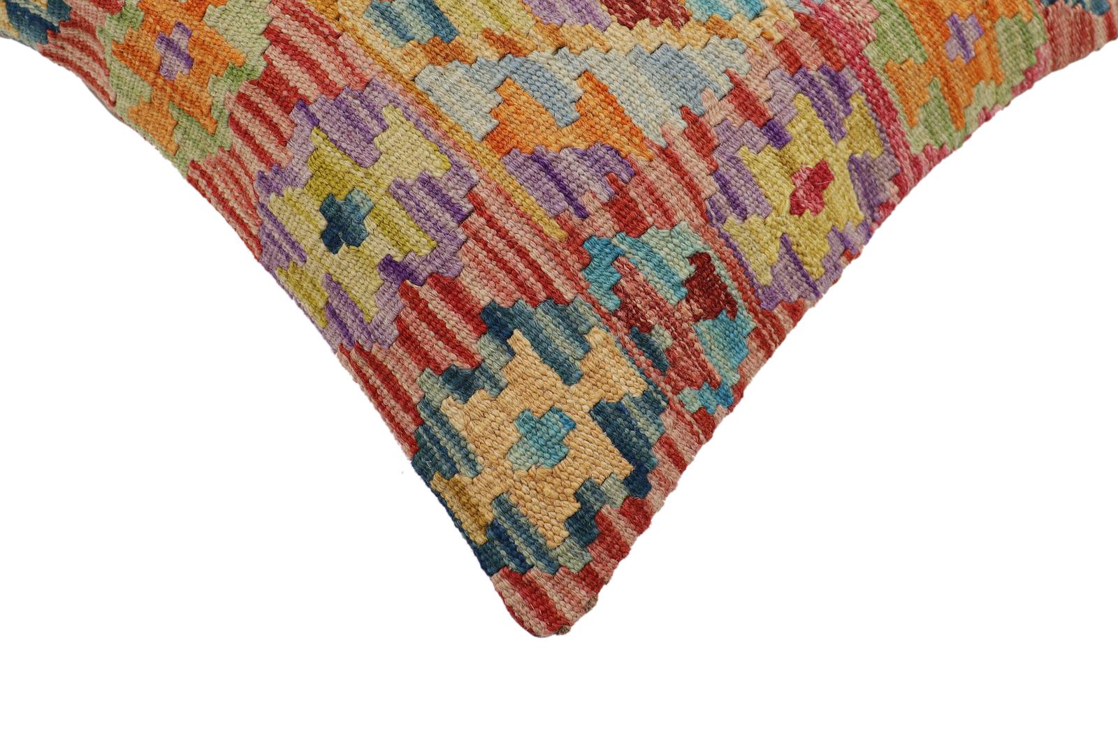 handmade Traditional Pillow Rust Blue Hand-Woven SQUARE 100% WOOL Hand woven turkish pillow2' x 2'