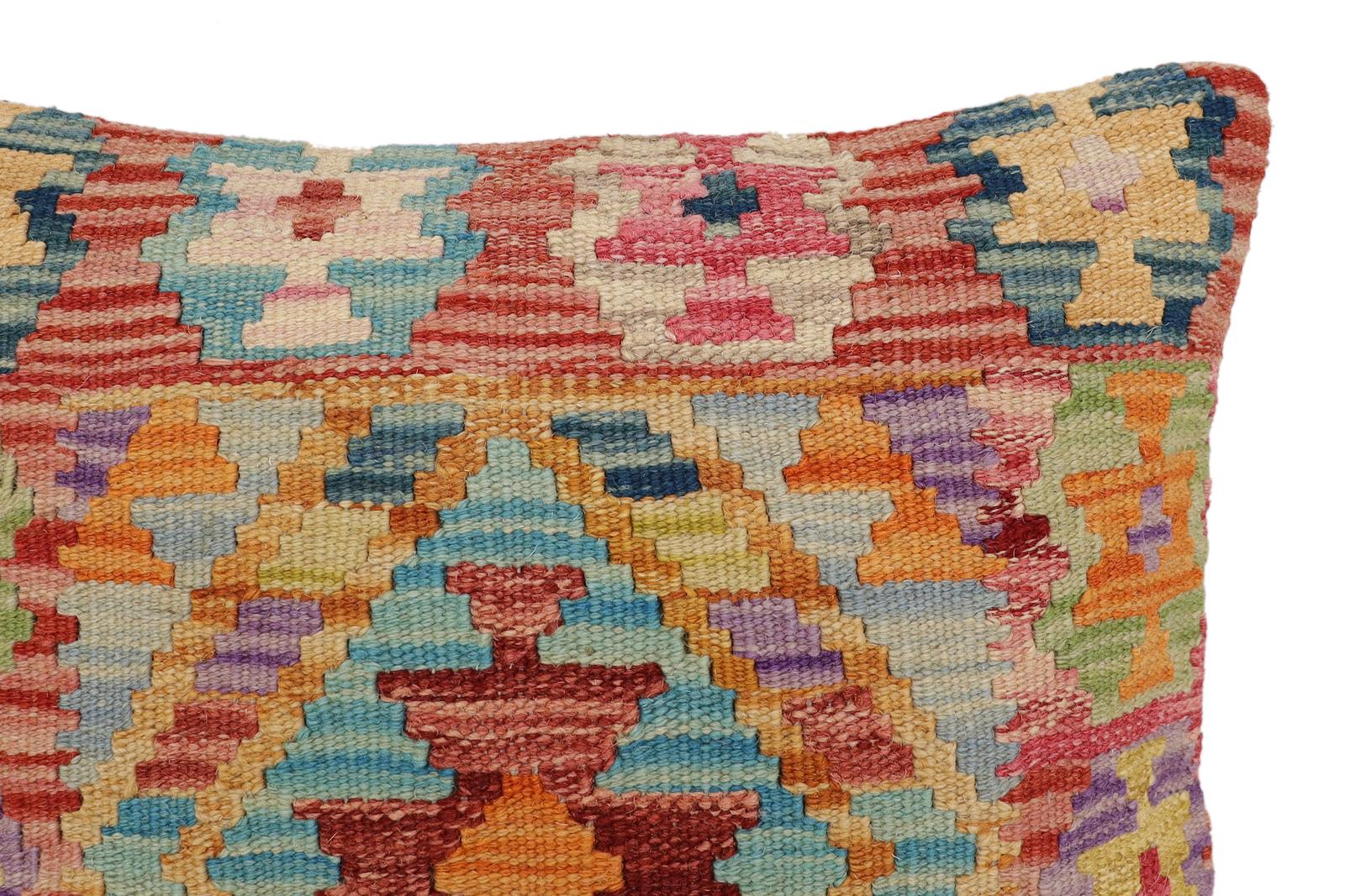 handmade Traditional Pillow Rust Blue Hand-Woven SQUARE 100% WOOL Hand woven turkish pillow2' x 2'