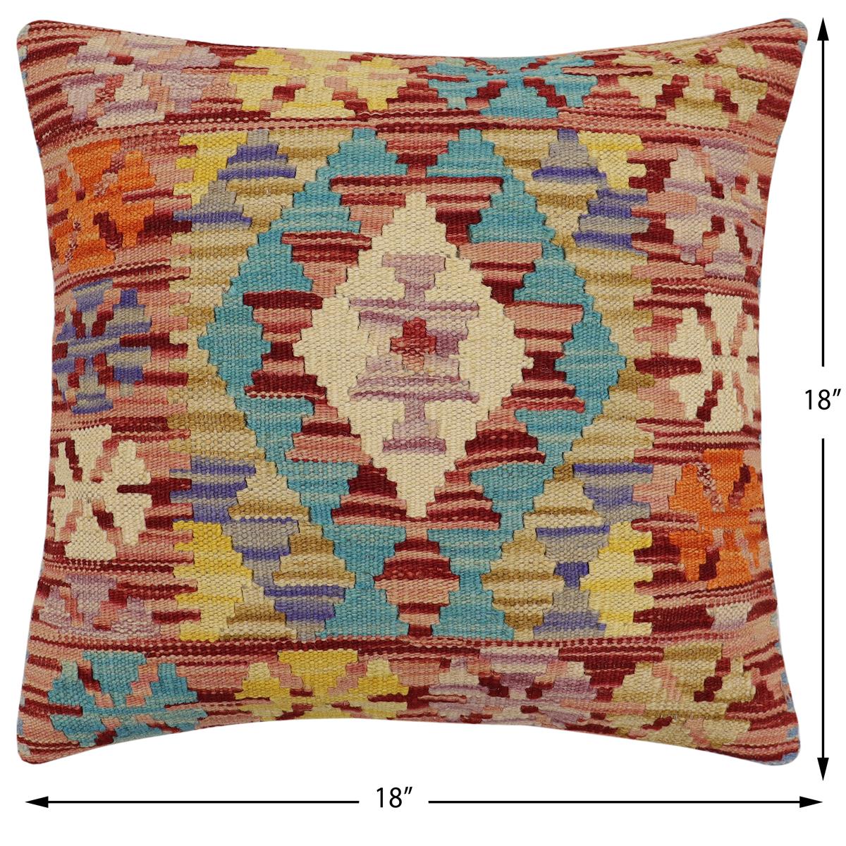 handmade Traditional Pillow Rust Blue Hand-Woven SQUARE 100% WOOL Hand woven turkish pillow2' x 2'