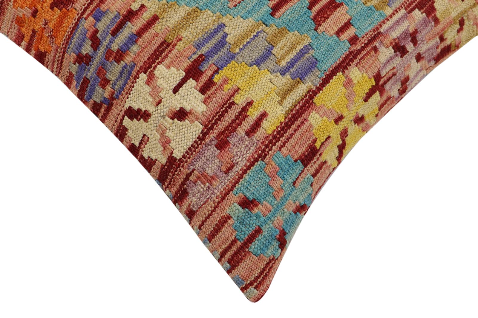 handmade Traditional Pillow Rust Blue Hand-Woven SQUARE 100% WOOL Hand woven turkish pillow2' x 2'