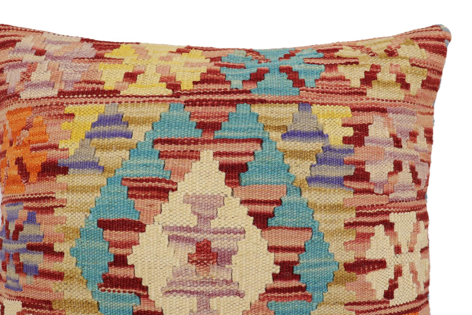 handmade Traditional Pillow Rust Blue Hand-Woven SQUARE 100% WOOL Hand woven turkish pillow2' x 2'