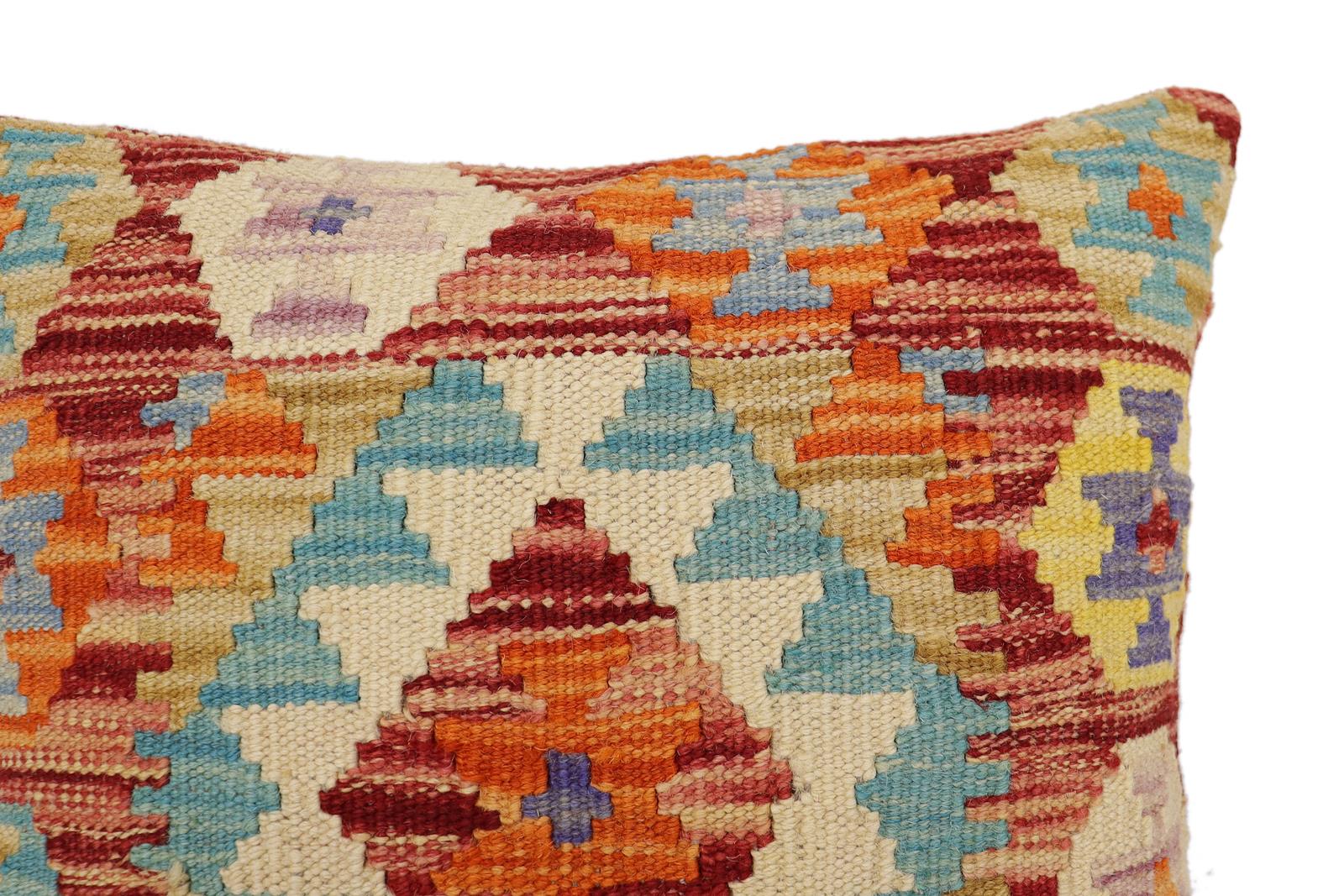 handmade Traditional Pillow Rust Blue Hand-Woven SQUARE 100% WOOL Hand woven turkish pillow2' x 2'