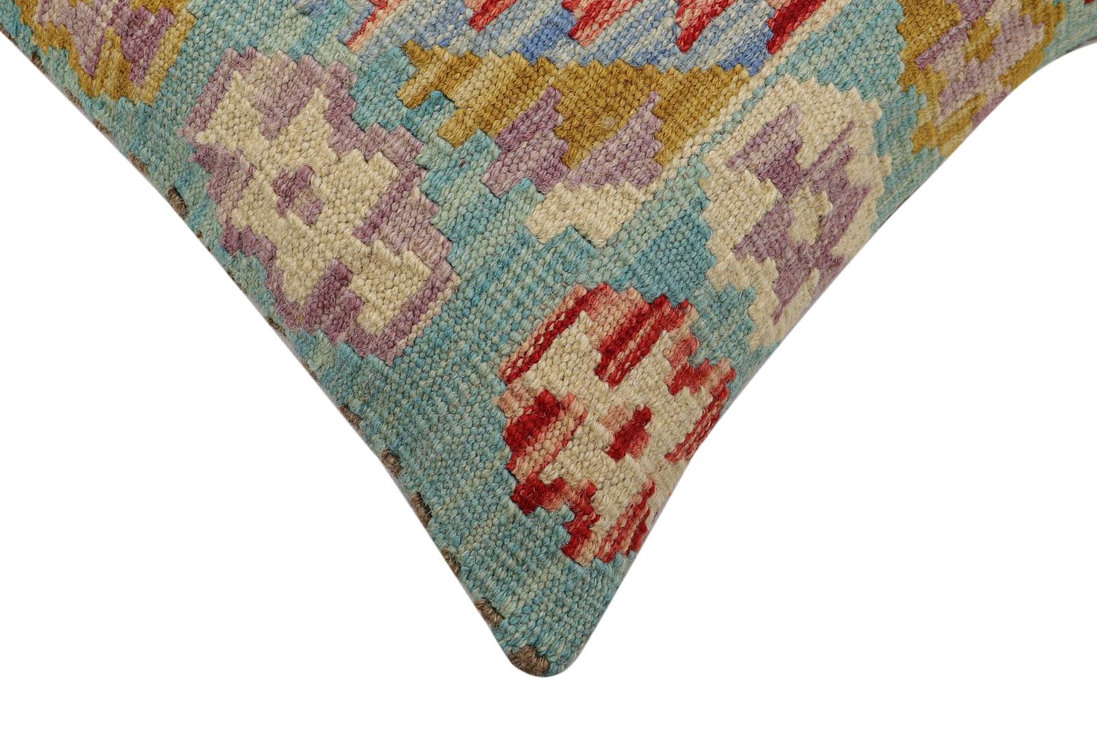 handmade Traditional Pillow Blue Beige Hand-Woven SQUARE 100% WOOL Hand woven turkish pillow2' x 2'