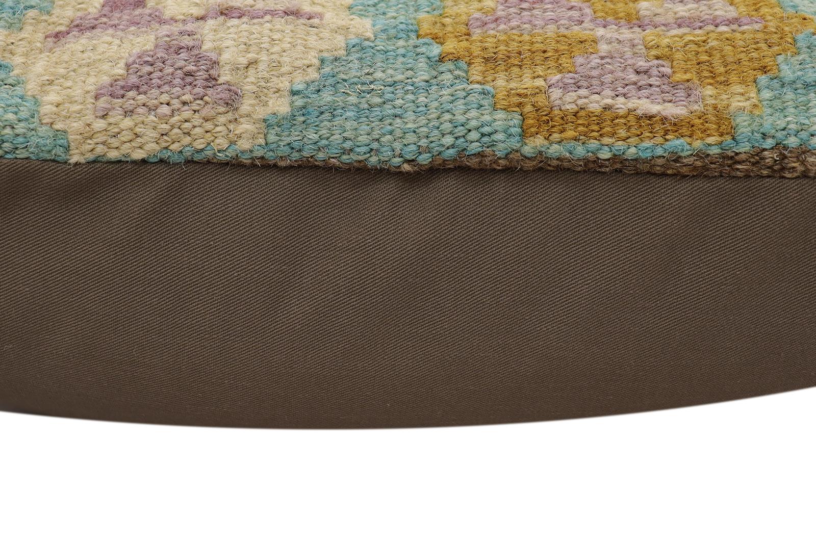 handmade Traditional Pillow Blue Beige Hand-Woven SQUARE 100% WOOL Hand woven turkish pillow2' x 2'