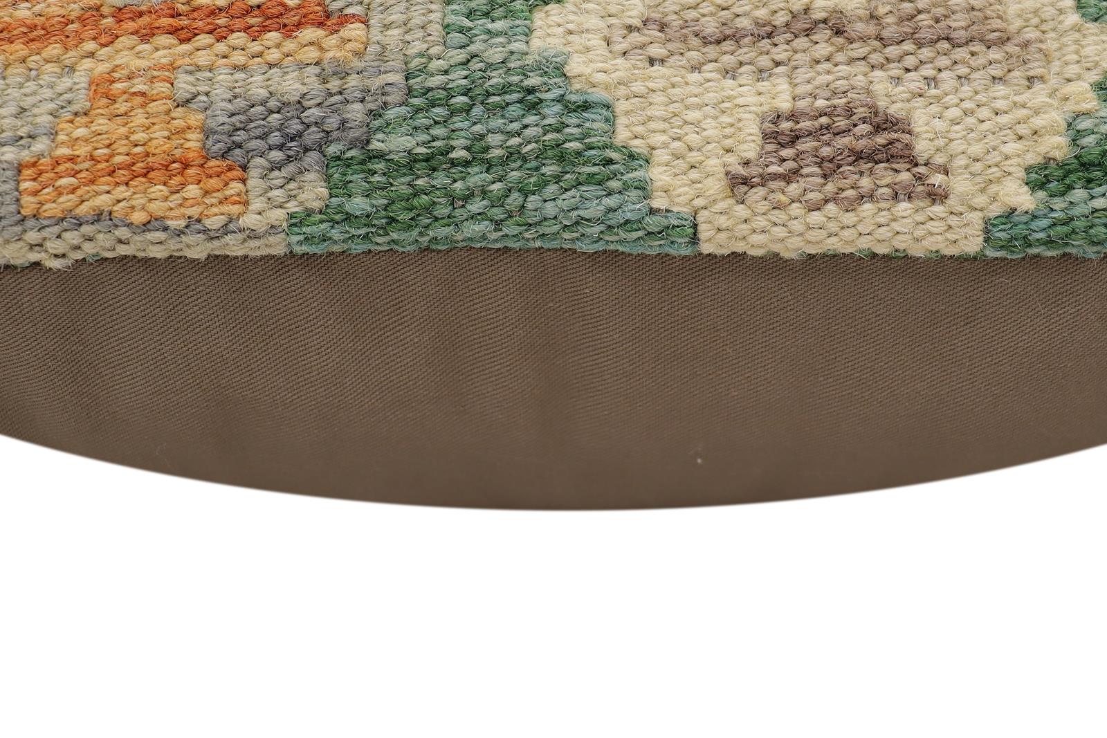 handmade Traditional Pillow Green Rust Hand-Woven SQUARE 100% WOOL Hand woven turkish pillow2' x 2'