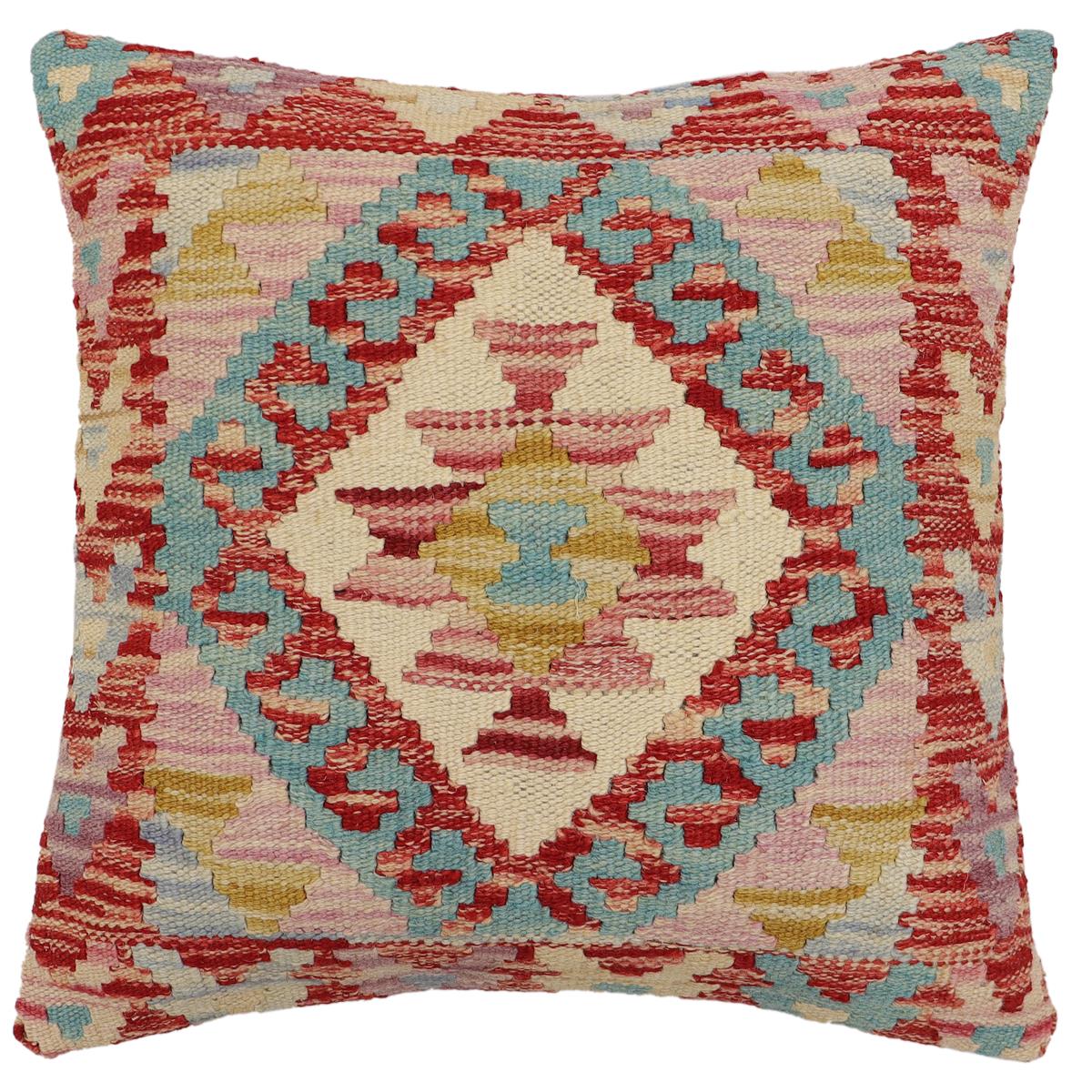 handmade Traditional Pillow Red Beige Hand-Woven SQUARE 100% WOOL Hand woven turkish pillow2' x 2'
