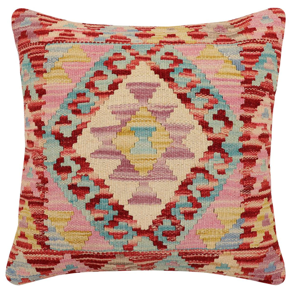 handmade Traditional Pillow Red Beige Hand-Woven SQUARE 100% WOOL Hand woven turkish pillow2' x 2'