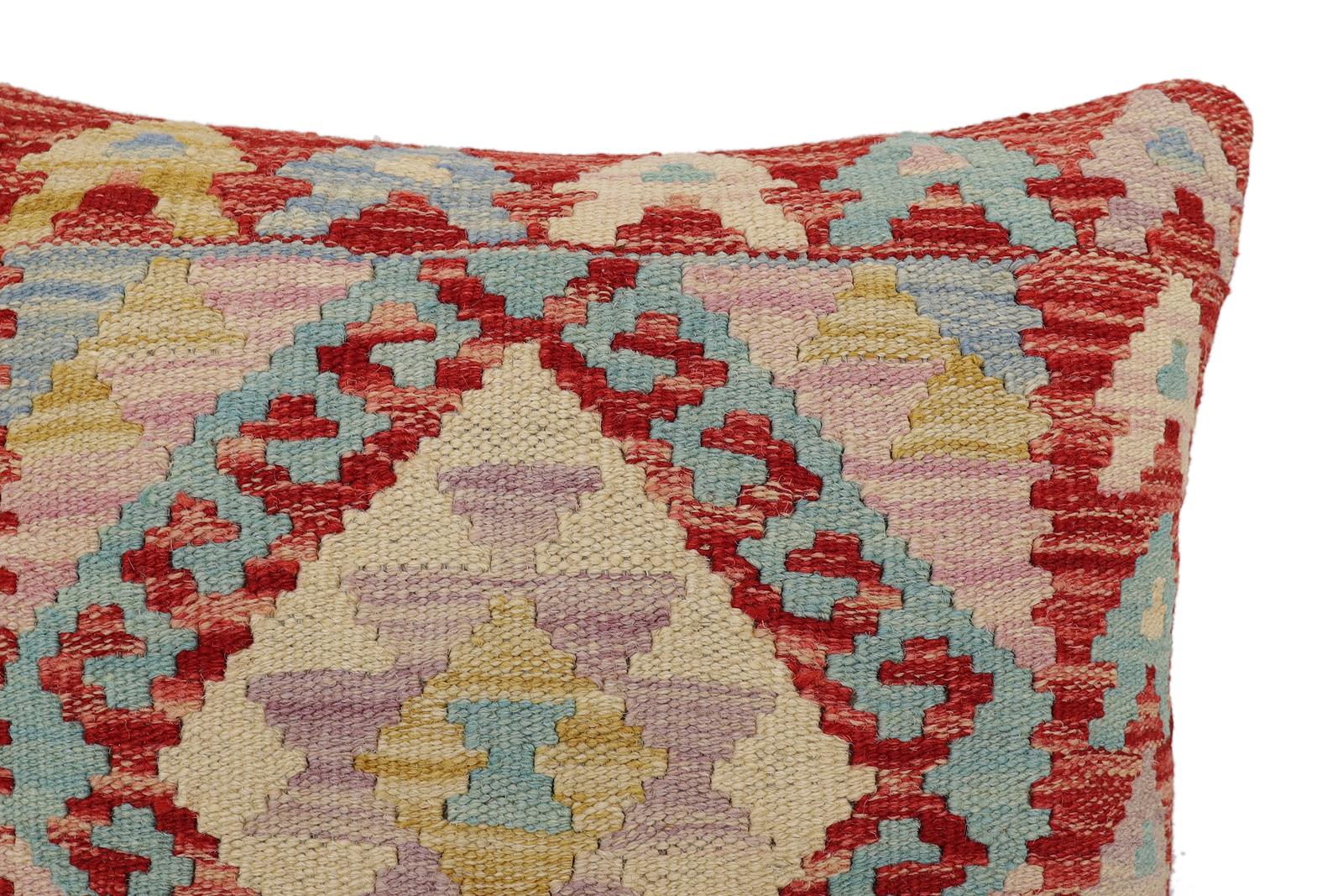 handmade Traditional Pillow Red Beige Hand-Woven SQUARE 100% WOOL Hand woven turkish pillow2' x 2'