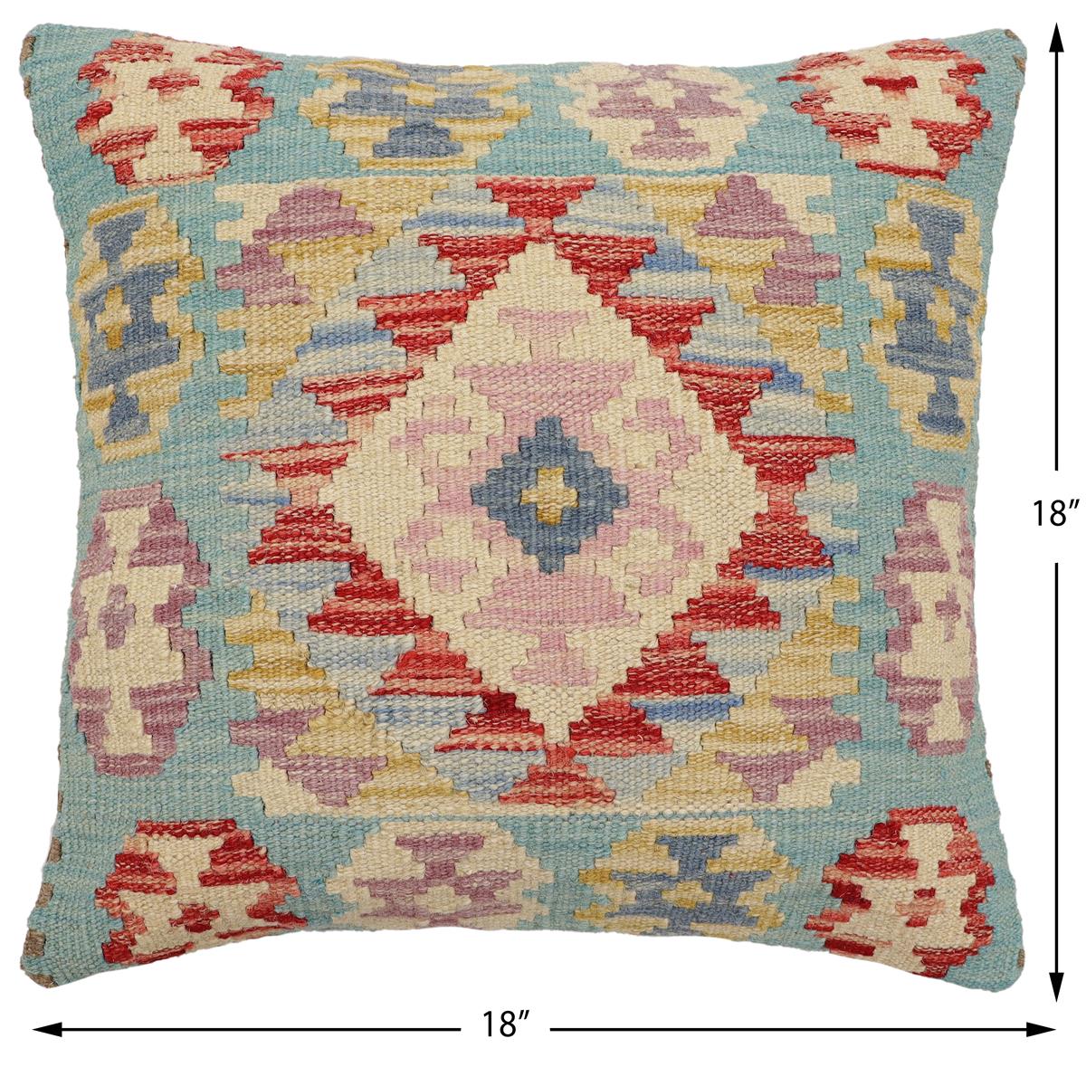 handmade Traditional Pillow Blue Beige Hand-Woven SQUARE 100% WOOL Hand woven turkish pillow2' x 2'