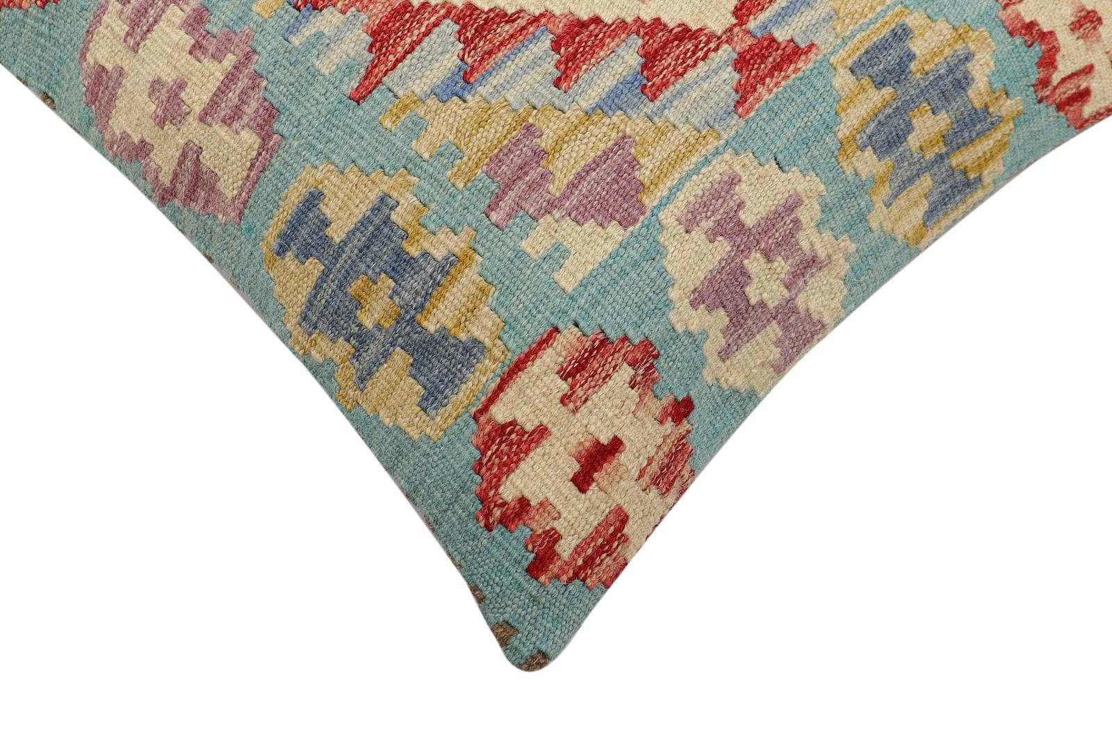 handmade Traditional Pillow Blue Beige Hand-Woven SQUARE 100% WOOL Hand woven turkish pillow2' x 2'