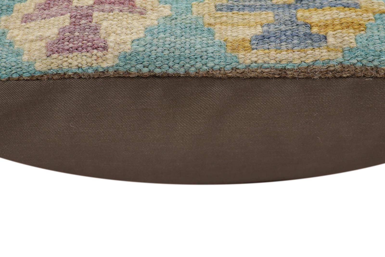 handmade Traditional Pillow Blue Beige Hand-Woven SQUARE 100% WOOL Hand woven turkish pillow2' x 2'