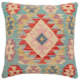 handmade Traditional Pillow Blue Beige Hand-Woven SQUARE 100% WOOL Hand woven turkish pillow2 x 2