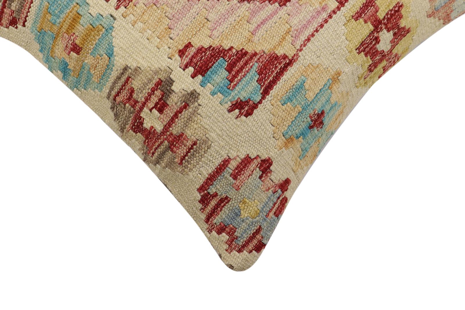 handmade Traditional Pillow Beige Red Hand-Woven SQUARE 100% WOOL Hand woven turkish pillow2' x 2'