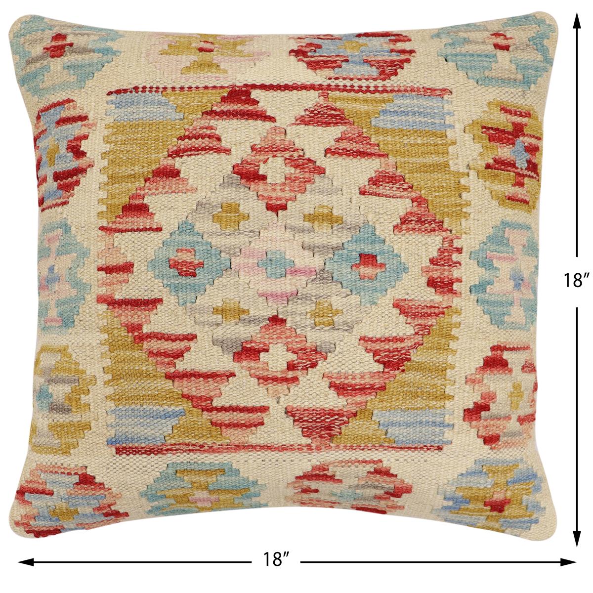 handmade Traditional Pillow Beige Red Hand-Woven SQUARE 100% WOOL Hand woven turkish pillow2' x 2'