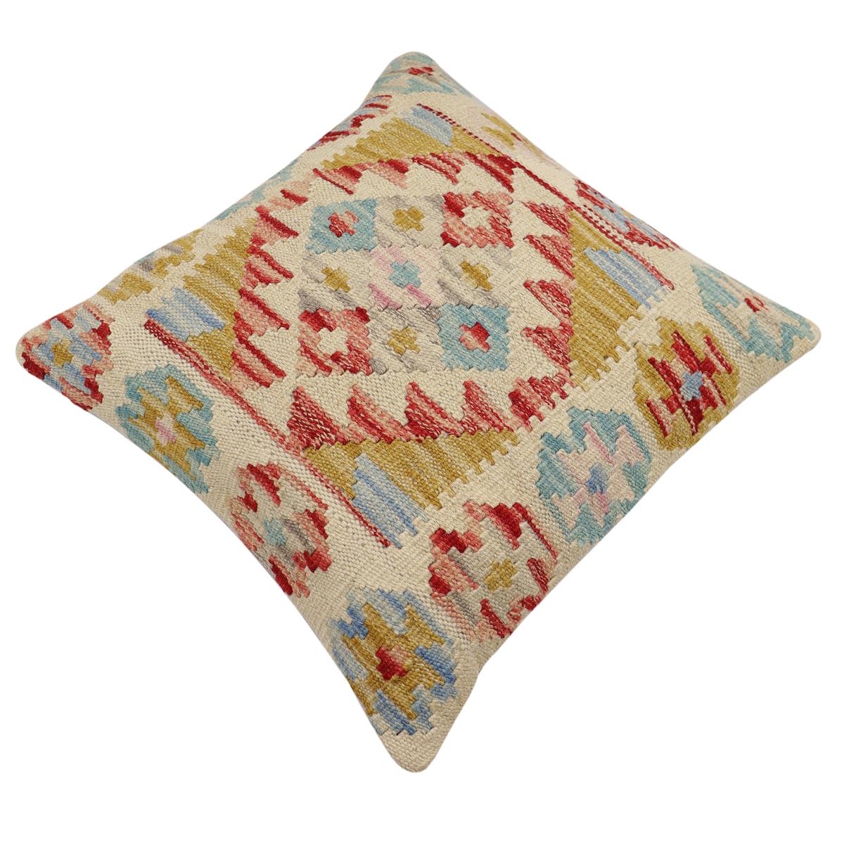 handmade Traditional Pillow Beige Red Hand-Woven SQUARE 100% WOOL Hand woven turkish pillow2' x 2'