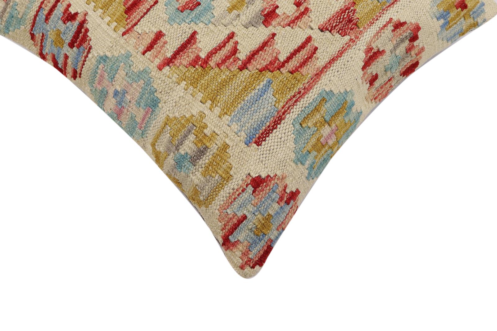 handmade Traditional Pillow Beige Red Hand-Woven SQUARE 100% WOOL Hand woven turkish pillow2' x 2'
