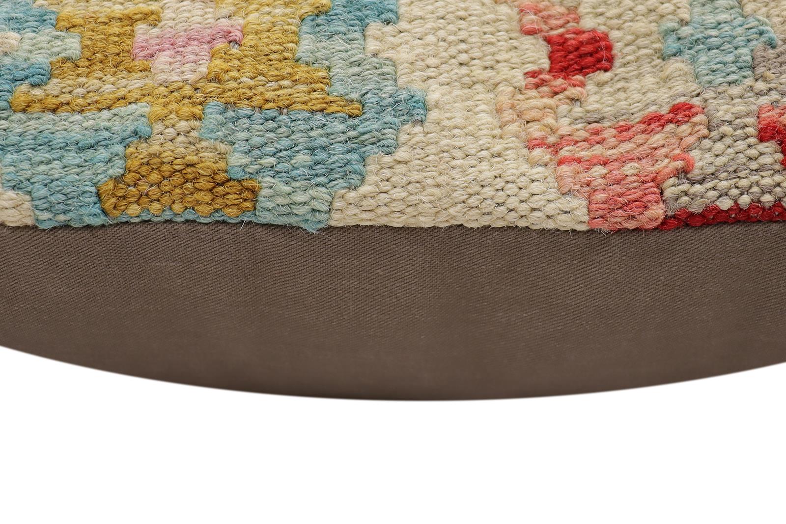 handmade Traditional Pillow Beige Red Hand-Woven SQUARE 100% WOOL Hand woven turkish pillow2' x 2'