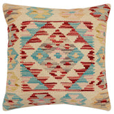 handmade Traditional Pillow Beige Red Hand-Woven SQUARE 100% WOOL Hand woven turkish pillow2 x 2