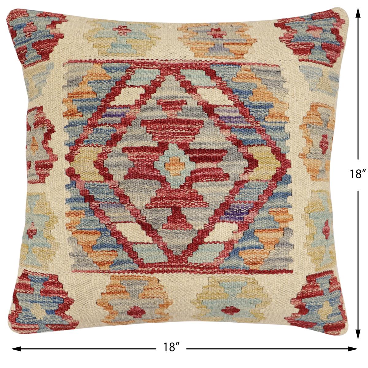 handmade Traditional Pillow Beige Red Hand-Woven SQUARE 100% WOOL Hand woven turkish pillow2' x 2'