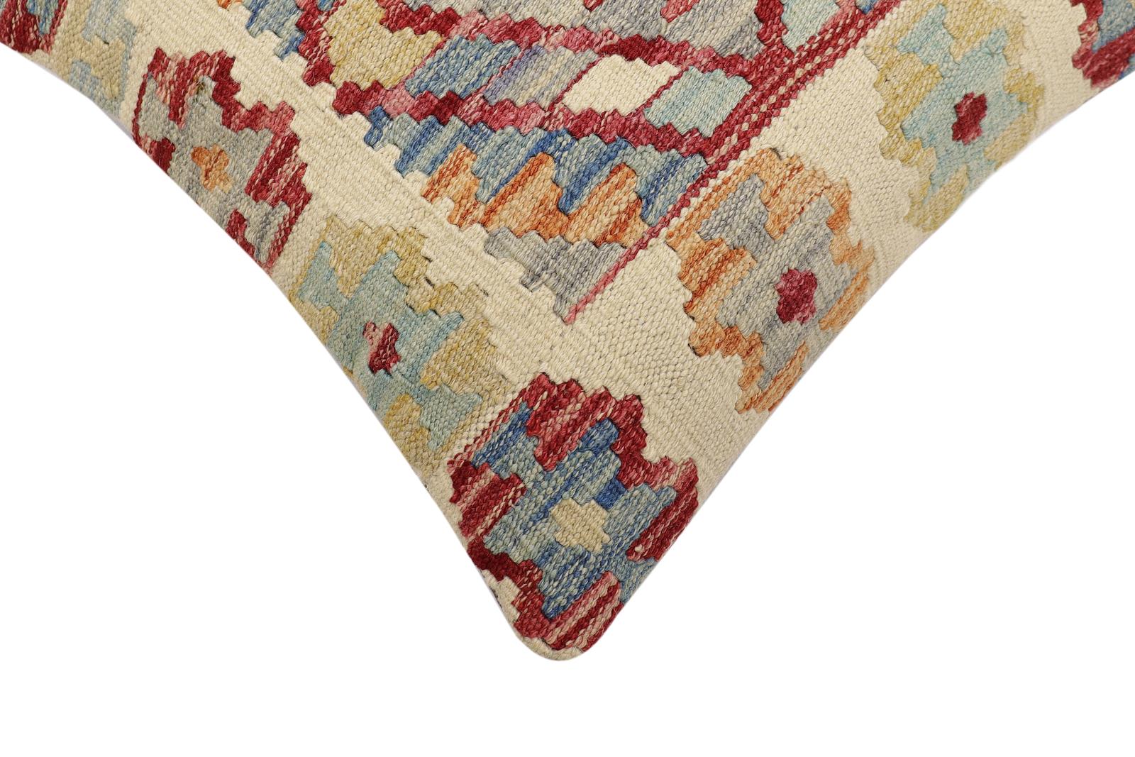 handmade Traditional Pillow Beige Red Hand-Woven SQUARE 100% WOOL Hand woven turkish pillow2' x 2'