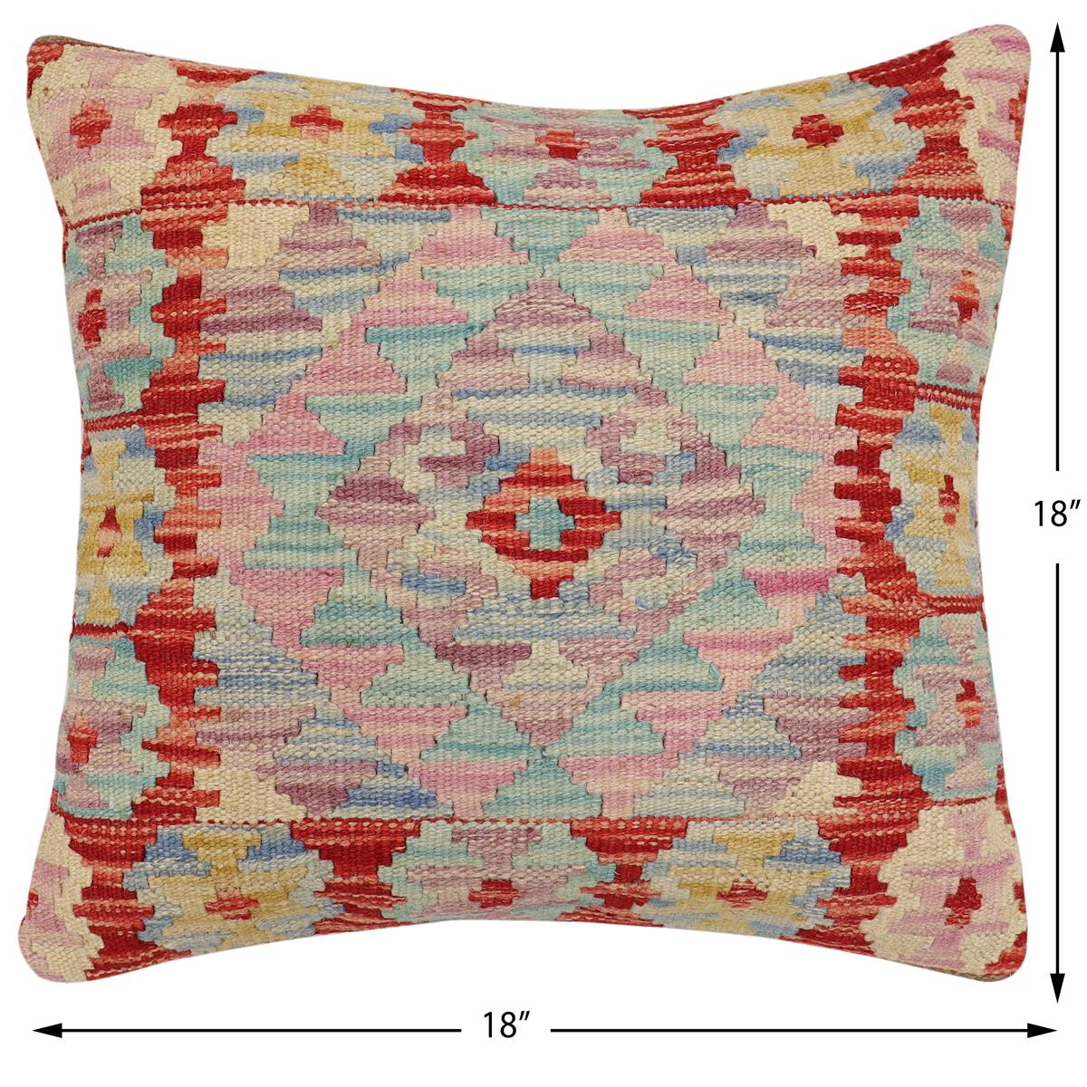 handmade Traditional Pillow Red Blue Hand-Woven SQUARE 100% WOOL Hand woven turkish pillow2' x 2'