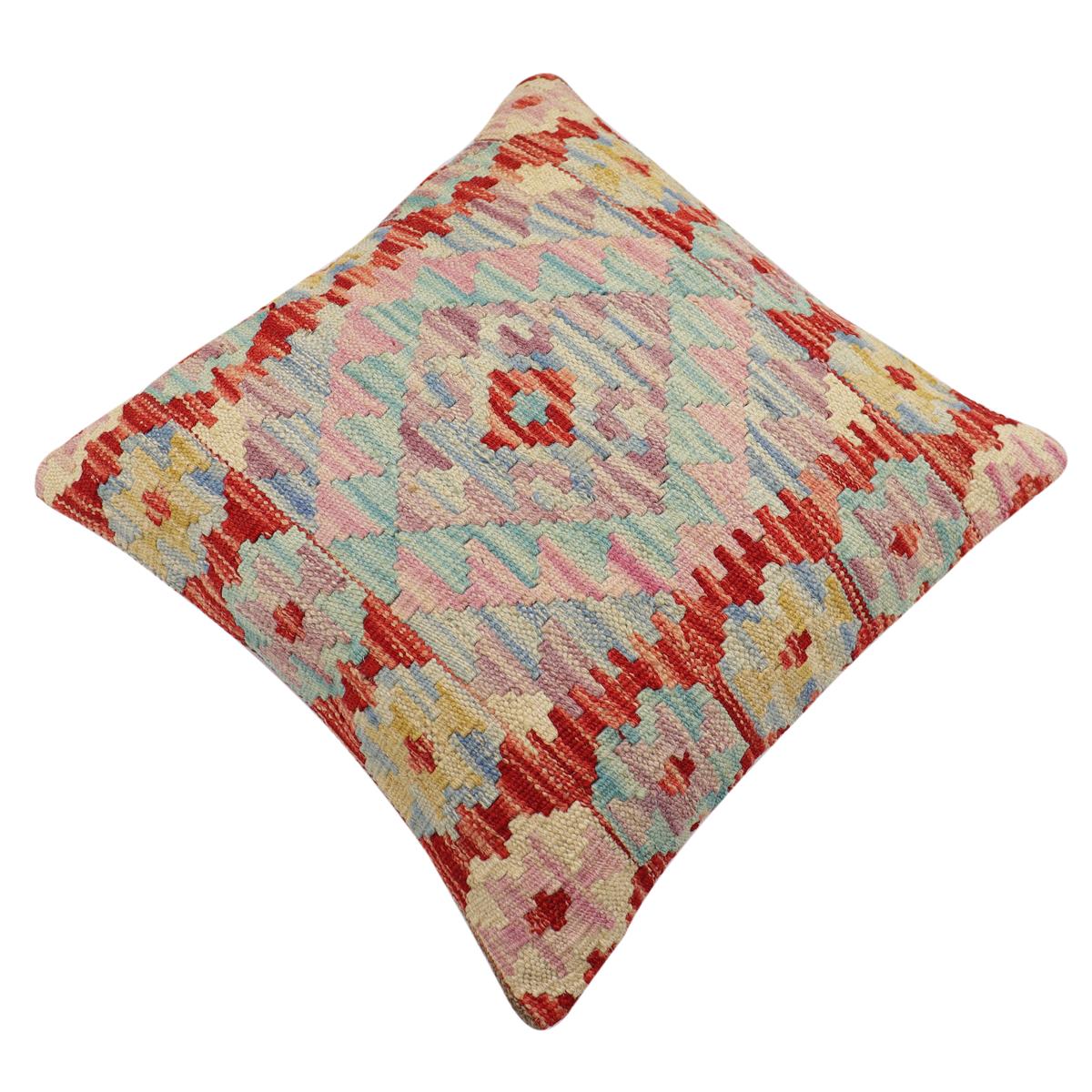 handmade Traditional Pillow Red Blue Hand-Woven SQUARE 100% WOOL Hand woven turkish pillow2' x 2'