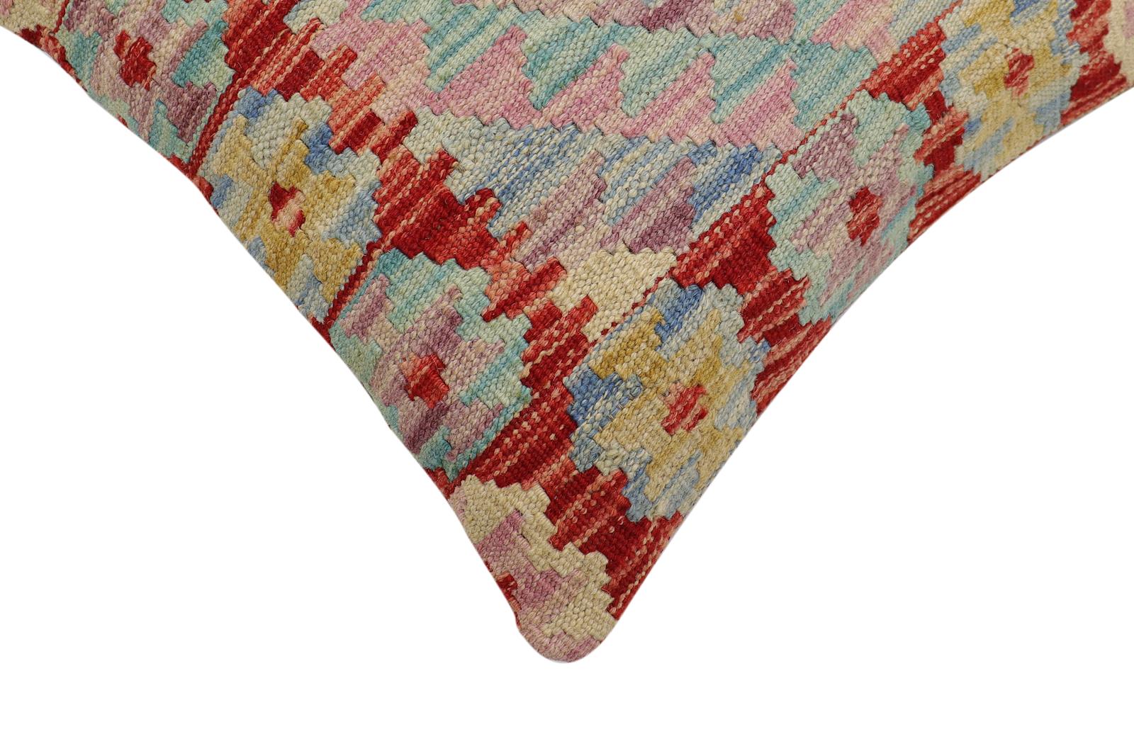 handmade Traditional Pillow Red Blue Hand-Woven SQUARE 100% WOOL Hand woven turkish pillow2' x 2'